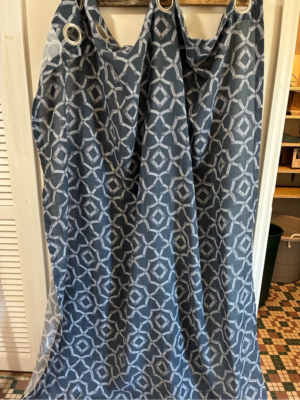 Blue Patterned curtain 2 panels 50x86- Classic Geometric Print